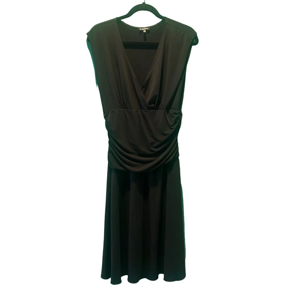 Le Chateau Black Draped Midi Dress - Picture 1 of 8